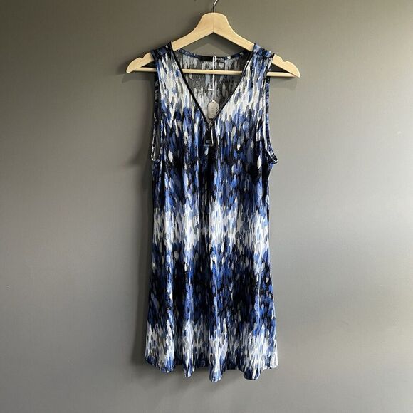 Women's Blue And White Coverup Dress With Zipper Detail Size Large NWT - Picture 7 of 11